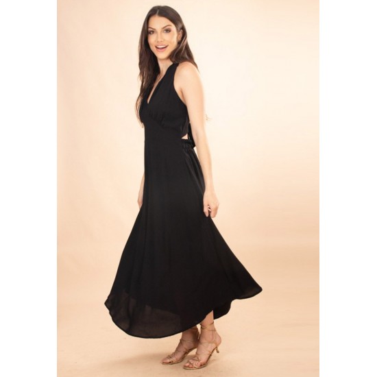 Vestido Longo Andirá Viscose Amarração nas Costas Preto