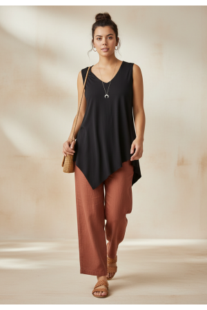 Blusa Regata Assimétrica Malha Preta