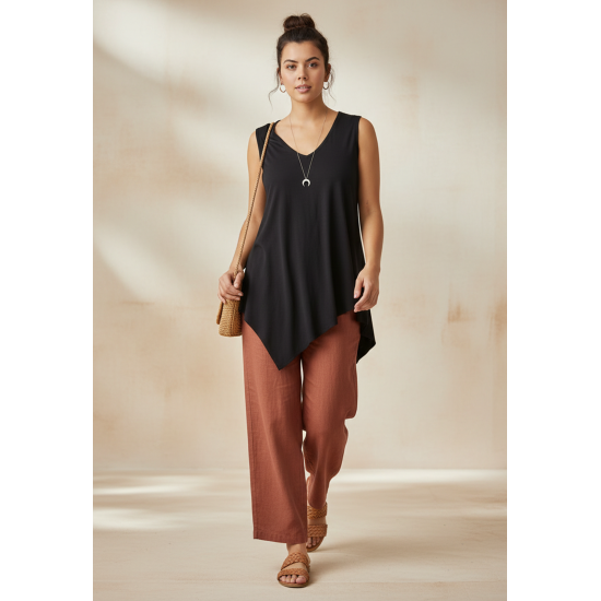 Blusa Regata Assimétrica Malha Preta