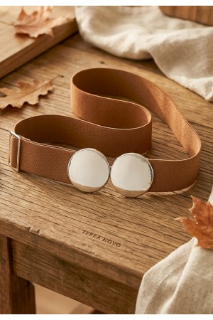 Cinto de Elástico Marrom Fivela de Encaixe Dourado