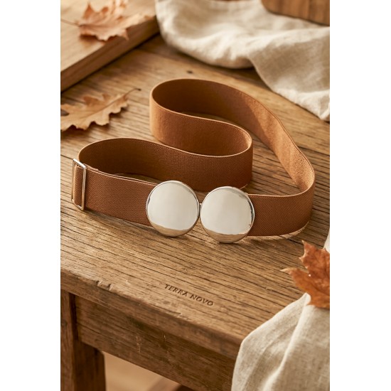 Cinto de Elástico Marrom Fivela de Encaixe Dourado