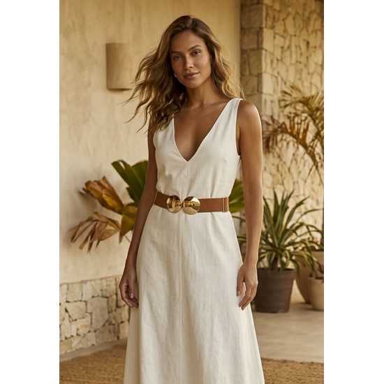 Cinto de Elástico Marrom Fivela de Encaixe Dourado