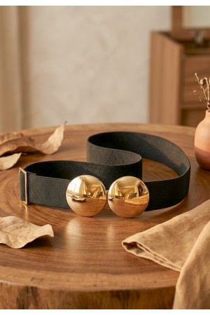 Cinto de Elástico Preto Fivela de Encaixe Dourado