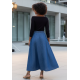 Saia Jeans Evasê com Bolso