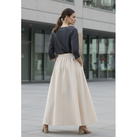 Saia Midi com Zíper Creme