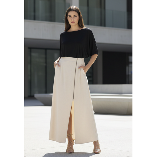 Saia Midi com Zíper Creme