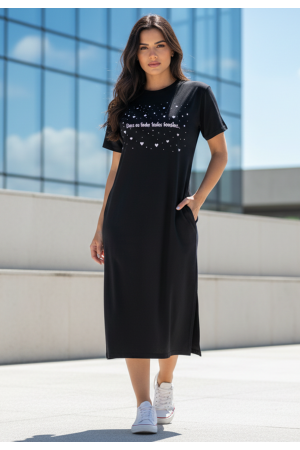 Vestido Midi Algodão Manga Curta Moda Evangélica Preto