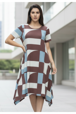 Vestido Saruel Malha Manga Curta Estampa Santa Rosa do Tocantins