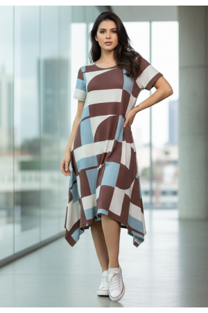 Vestido Saruel Malha Manga Curta Estampa Santa Rosa do Tocantins