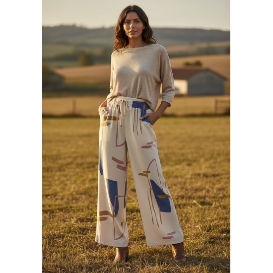 Calça Pantalona Elastic Estampa Creme Organic