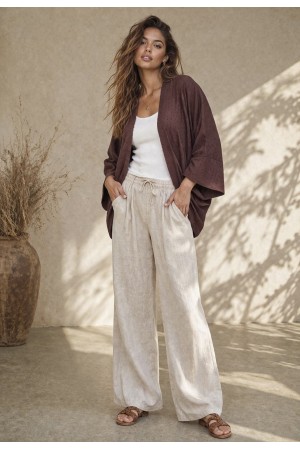 Kimono Algodão com Relevo Manga Ampla Marrom