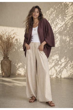 Kimono Algodão com Relevo Manga Ampla Marrom