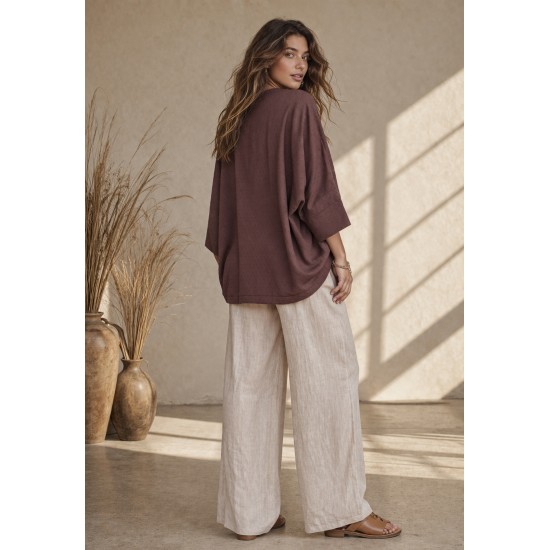 Kimono Algodão com Relevo Manga Ampla Marrom