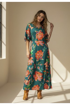 Vestido Longo Jaciara Viscose Estampa Explosão Floral