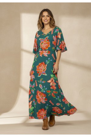 Vestido Longo Jaciara Viscose Estampa Explosão Floral