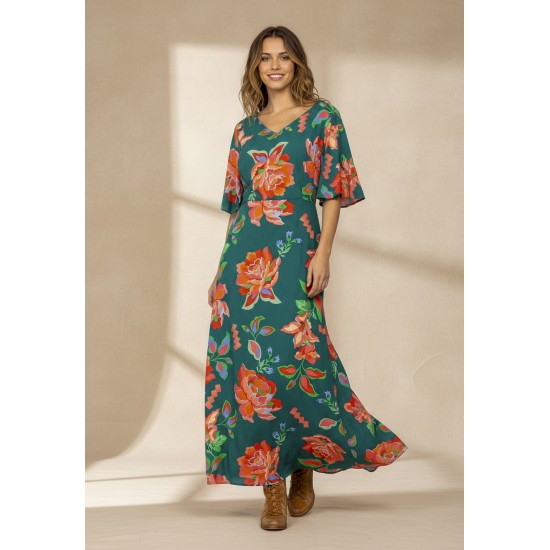 Vestido Longo Jaciara Viscose Estampa Explosão Floral