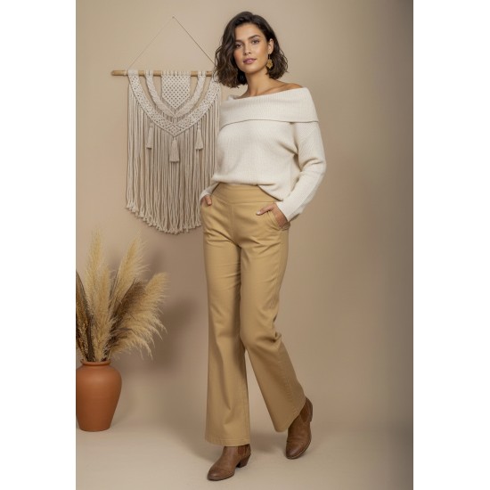Calça Pantalona Kaolin Linho com Viscose Bege