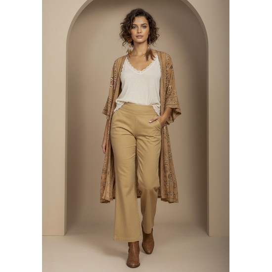 Calça Pantalona Kaolin Linho com Viscose Bege