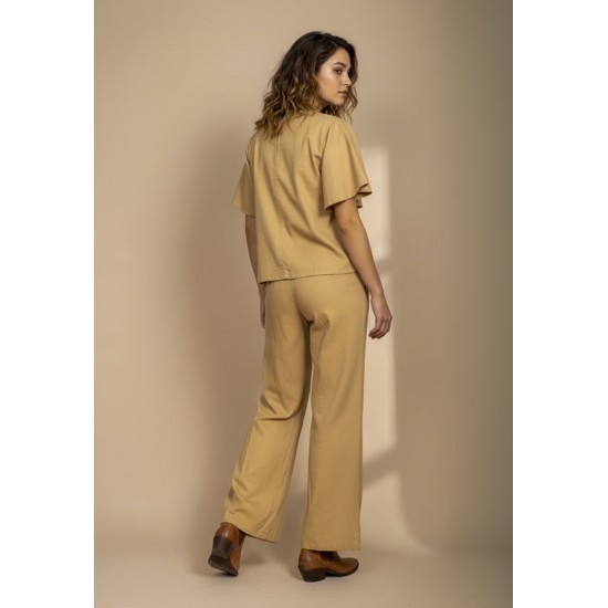 Calça Pantalona Kaolin Linho com Viscose Bege