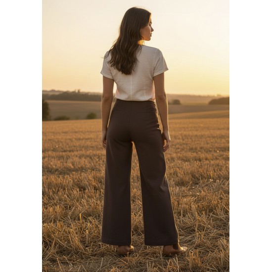 Calça Pantalona Kaolin Linho com Viscose Marrom