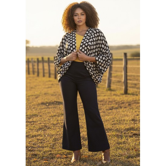 Kimono Viscose Manga Ampla Estampa Encanto das Margaridas