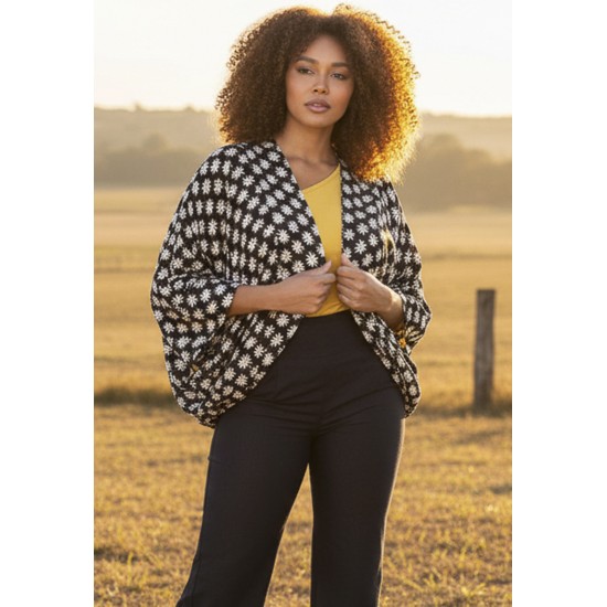 Kimono Viscose Manga Ampla Estampa Encanto das Margaridas