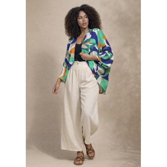 Kimono Viscose Manga Ampla Estampa Brisa do Mar