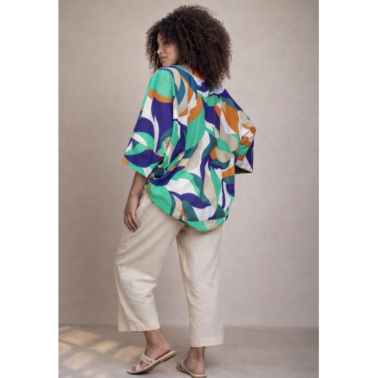 Kimono Viscose Manga Ampla Estampa Brisa do Mar