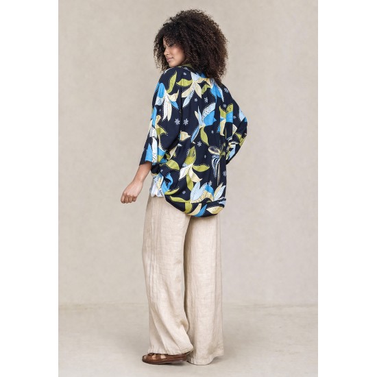 Kimono Viscose Manga Ampla Estampa Jardim Noturno