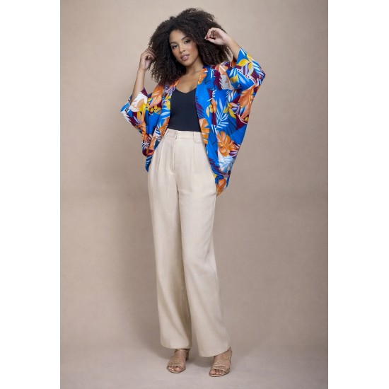 Kimono Viscose Manga Ampla Estampa Aurora Profunda
