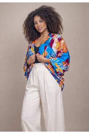 Kimono Viscose Manga Ampla Estampa Aurora Profunda
