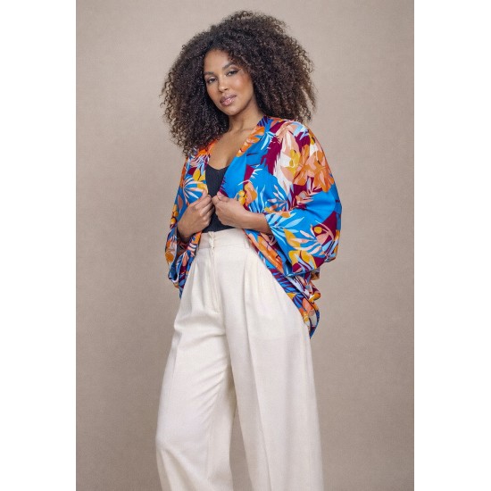 Kimono Viscose Manga Ampla Estampa Aurora Profunda