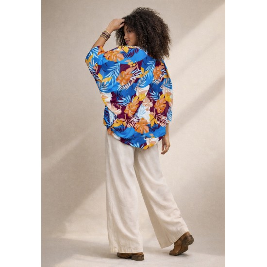 Kimono Viscose Manga Ampla Estampa Aurora Profunda