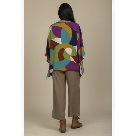 Blusa Poncho Baguari Amplo Estampa Jardim Azul