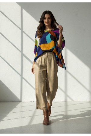 Blusa Poncho Baguari Amplo Estampa Jardim Azul
