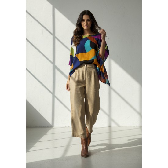 Blusa Poncho Baguari Amplo Estampa Jardim Azul