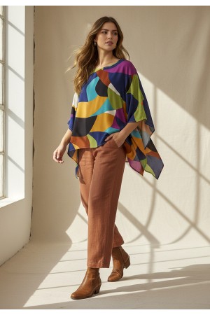 Blusa Poncho Baguari Amplo Estampa Jardim Azul