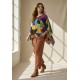 Blusa Poncho Baguari Amplo Estampa Jardim Azul