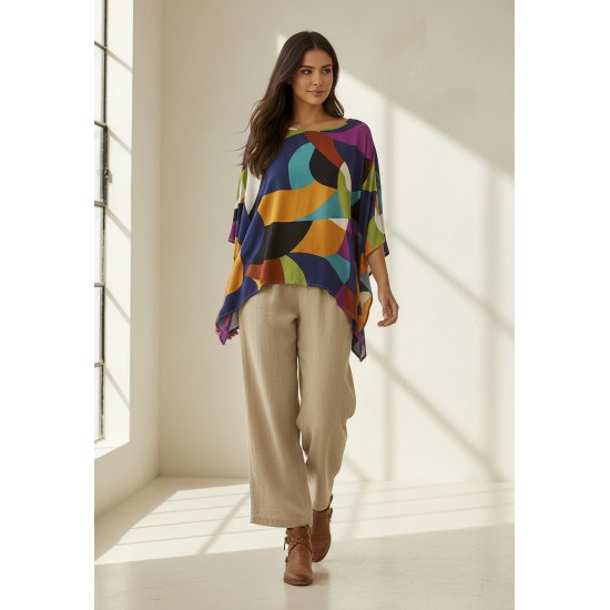 Blusa Poncho Baguari Amplo Estampa Jardim Azul