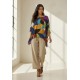 Blusa Poncho Baguari Amplo Estampa Jardim Azul