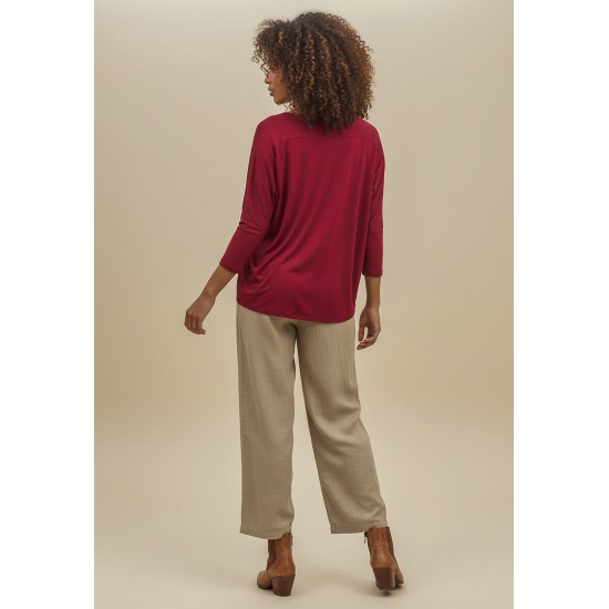 Blusa Canoa Malha Manga 3/4 Bordô