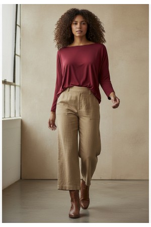 Blusa Canoa Malha Manga 3/4 Bordô