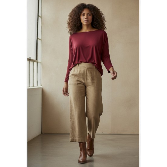 Blusa Canoa Malha Manga 3/4 Bordô