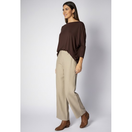 Blusa Canoa Malha Manga 3/4 Marrom