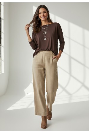 Blusa Canoa Malha Manga 3/4 Marrom