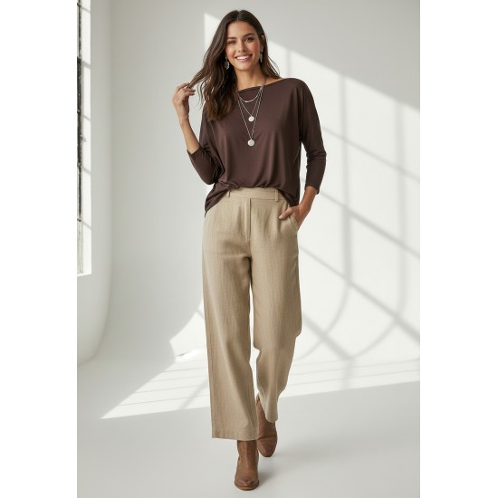 Blusa Canoa Malha Manga 3/4 Marrom