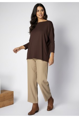 Blusa Canoa Malha Manga 3/4 Marrom