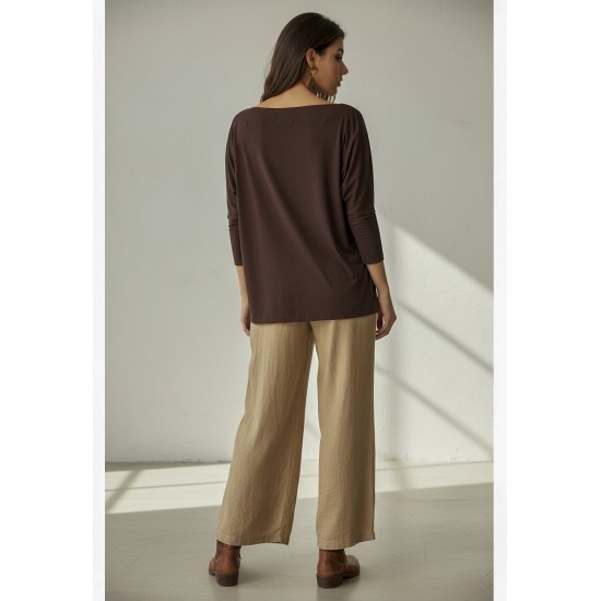 Blusa Canoa Malha Manga 3/4 Marrom