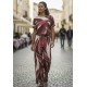 Calça Pantalona Granja Malha Estampa Selva Bordô