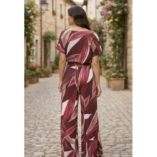 Calça Pantalona Granja Malha Estampa Selva Bordô